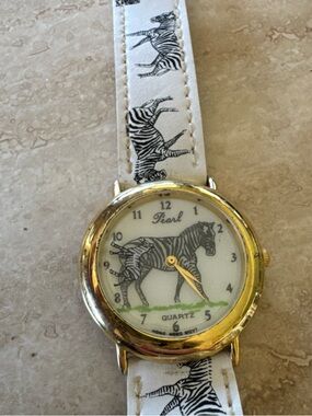 Pearl Zebra Watch Accent - White and Black with Gold Case